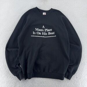 vintage 90s A MAN'S‎ PLACE IS ON HIS BOAT CREWNECK SWEATSHIRT MEDIUM/LARGE joke